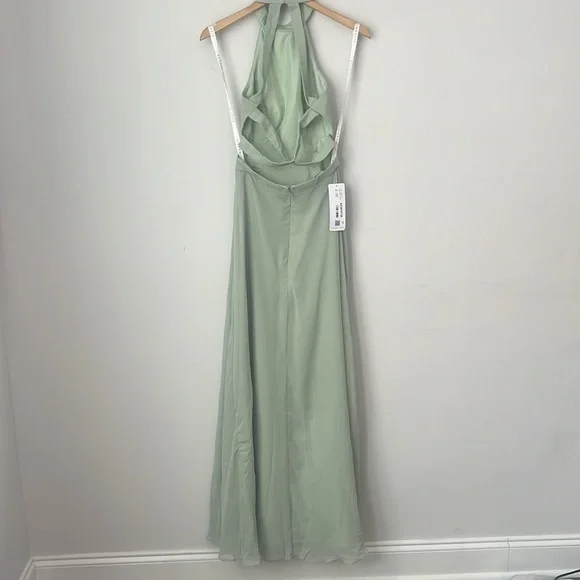 AZAZIE CLARICE A-Line Halter Chiffon Floor-Length Dress Agave Sz A0 NWT ◼️ - Picture 10 of 13